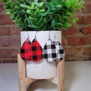 Buffalo Plaid Checks vegan leather teardrop earring set